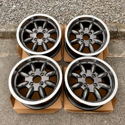 EX-DISPLAY SET Minilite UK 13x6” 4x98 PCD ET+20 / +15 GRY/DCUT Wheels