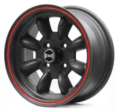 Ultralite Minilite 13x6" 4x101.6 PCD ET+10 Black with Red Pinline Alloy Wheel